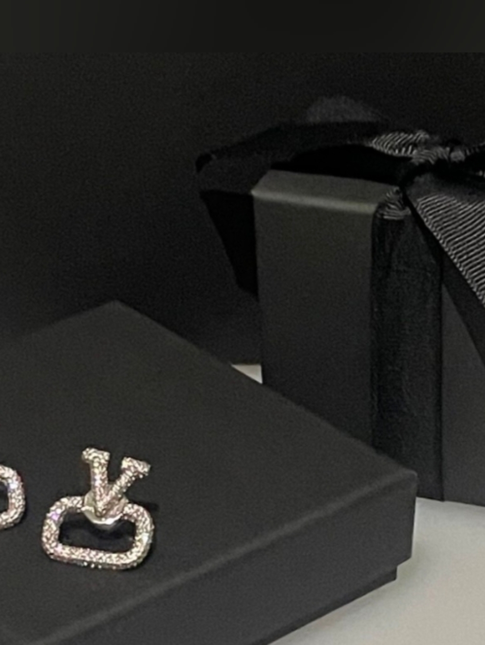 Crystal V Logo Open-Square Stud Earrings - Silver Tone - Picture 4 of 6